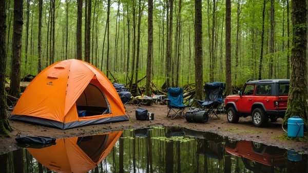 Quels sont les équipements nécessaires pour un camping en région marécageuse en été ?